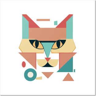 Geometric Cat Face Abstract Posters and Art